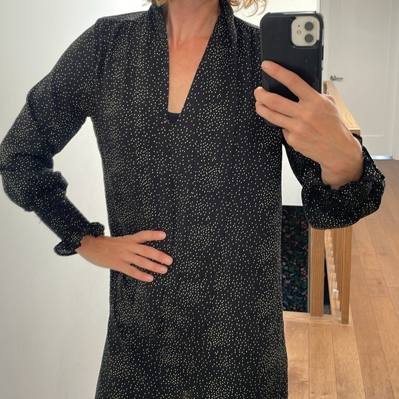 If she loves longsleeve short white black polka dot dress tie scarf size S - Picture 8 of 14